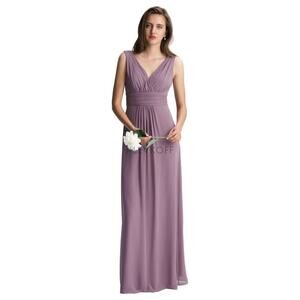 Bill Levkoff 7009 Dress Sz 8 Floor Length V Neck Chiffon Bridesmaid Dusty Pink‌‌